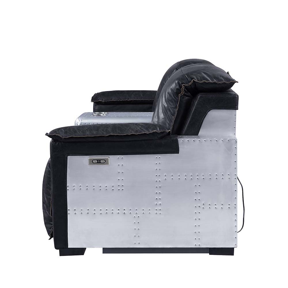 Misezon - Power Motion Recliner - Black Top Grain Leather & Aluminum
