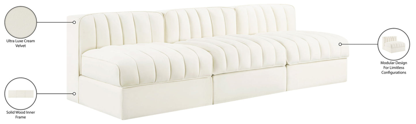 Rummi - Velvet Performance Fabric Upholstered 3 Piece Modular Armless Sofa