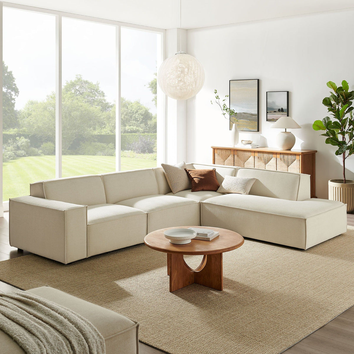 Restore 4-Piece Performance Fabric Upholstered Modular L-Shaped Sofa - Ecru