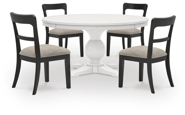 Greddinton - Round Dining Table Set - Black Chairs