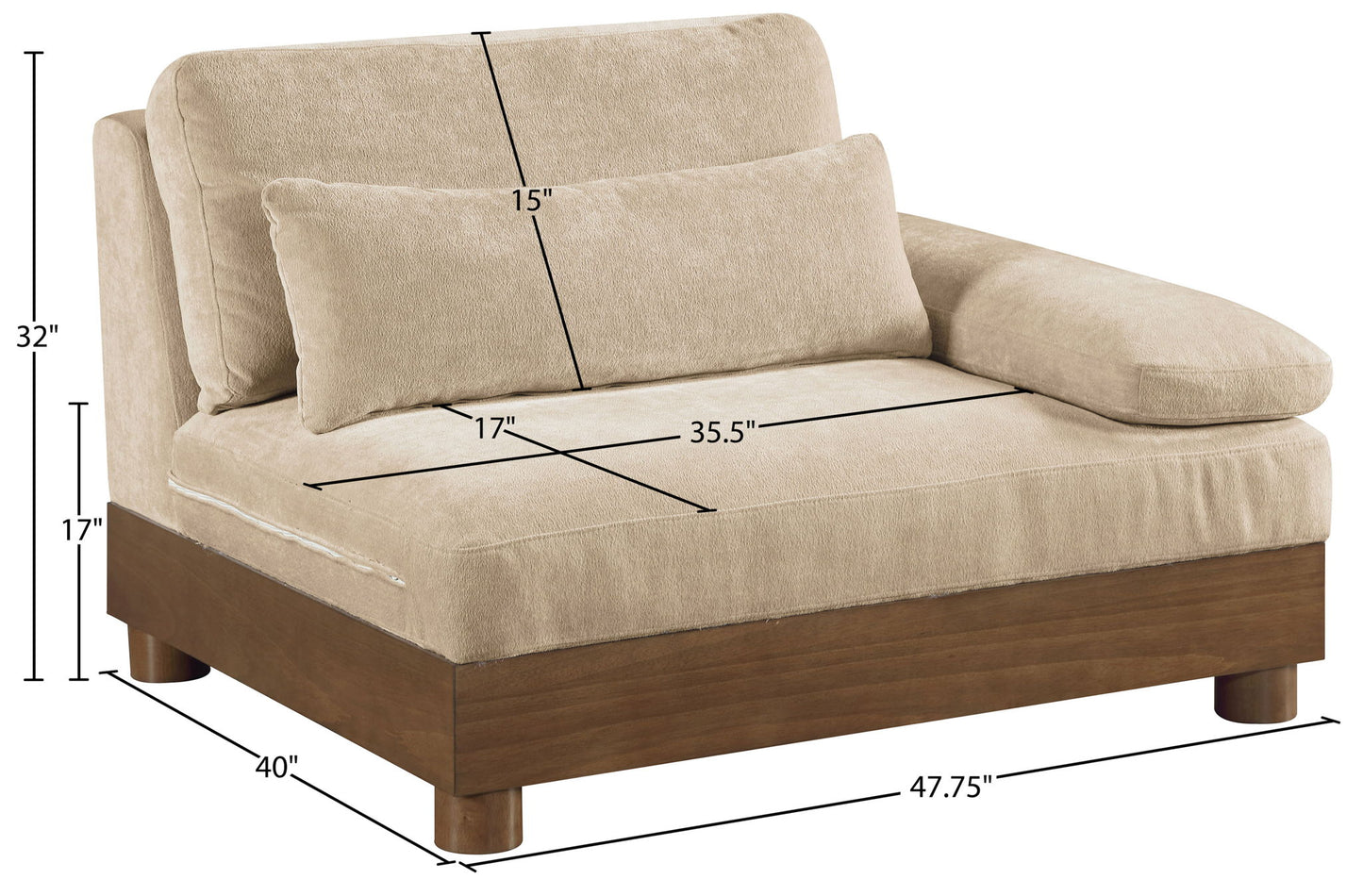 Turin - Chenille Fabric Upholstered Modular Arm Chair - Walnut Base