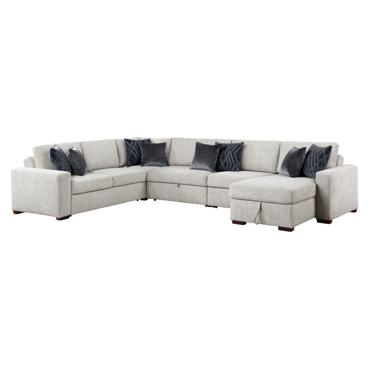 Isla 5-Piece Sectional with Reversible Chaise, Pull-out Bed, Hidden Storage and Click Motion Back