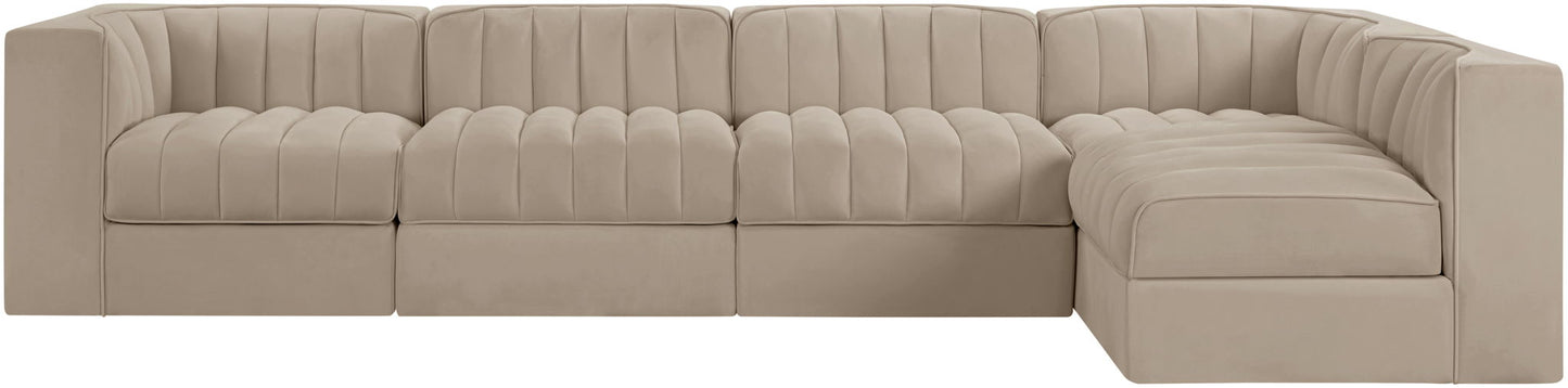 Rummi - Velvet Performance Fabric Upholstered 5 Piece Modular Sectional, L-Shaped (Right)