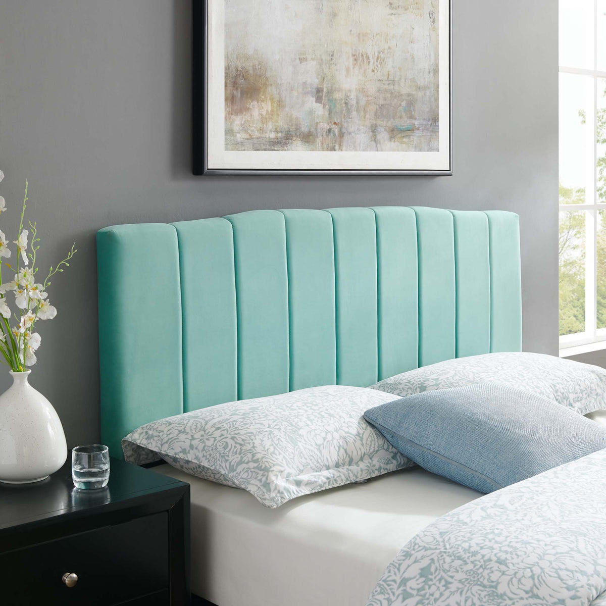 Camilla Channel Tufted Performance Velvet Headboard - King/CA King, Mint