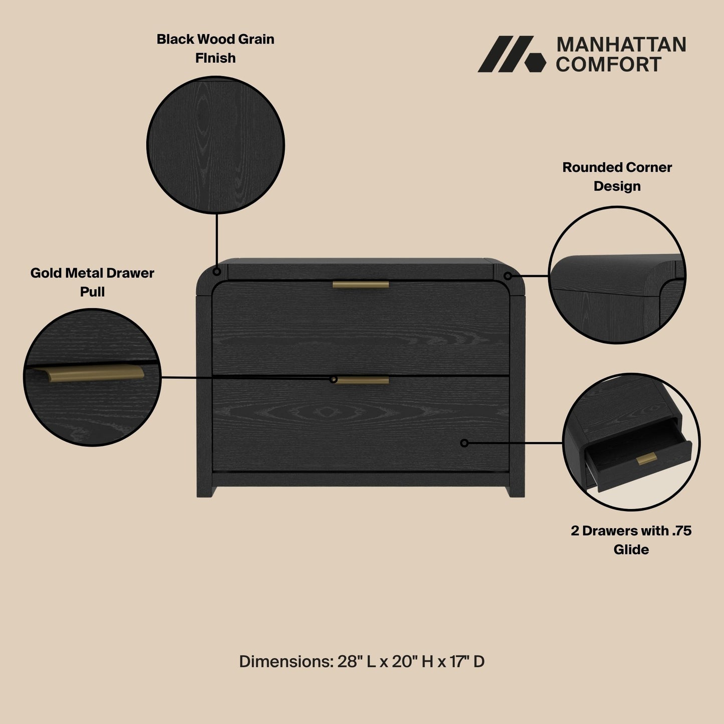 Manhattan Grace - Nightstand With Gold Handles