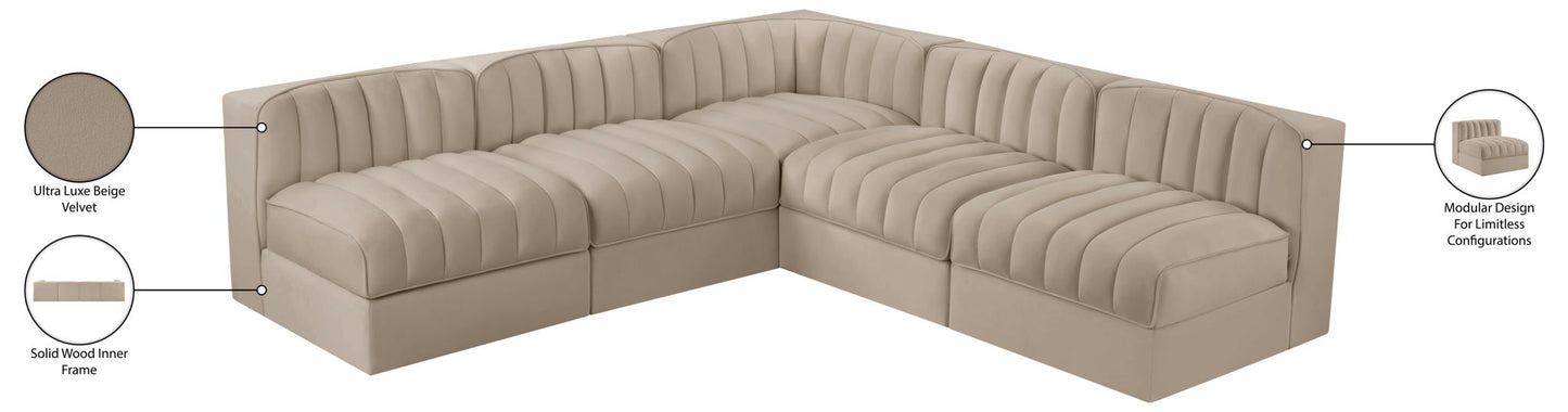 Rummi - Armless Velvet Performance Fabric Upholstered 5 Piece Modular Sectional