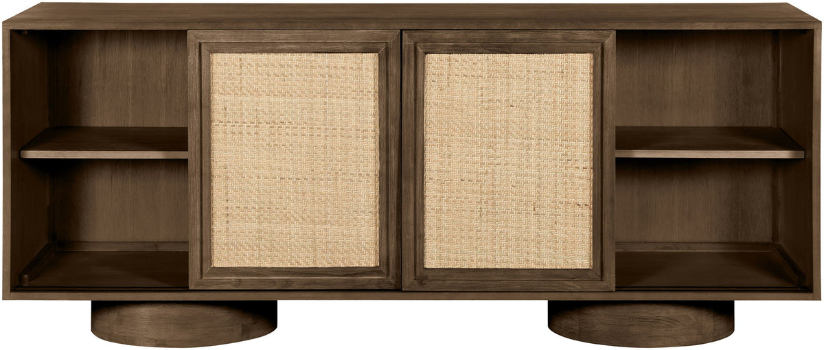 Windsor - Solid Wood And Brown Cane Sideboard / Buffet With Cylindrical Legs - Brown