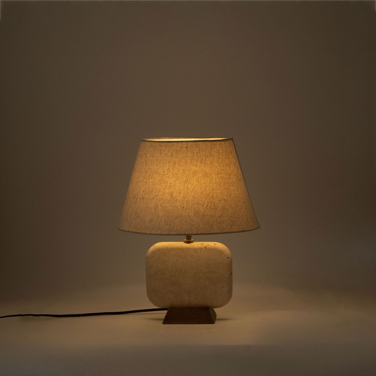 Solis - 14" Genuine Marble And Mango Wood Base With Linen Textured Fabric Shade Table Lamp