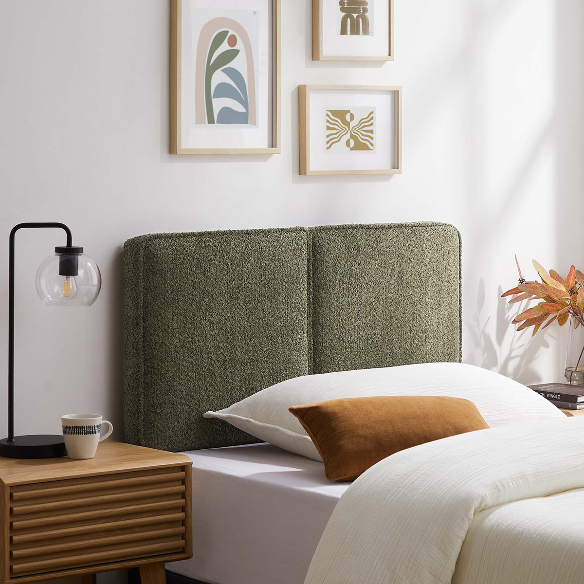Lindee Boucle Fabric Headboard - Twin, Sage