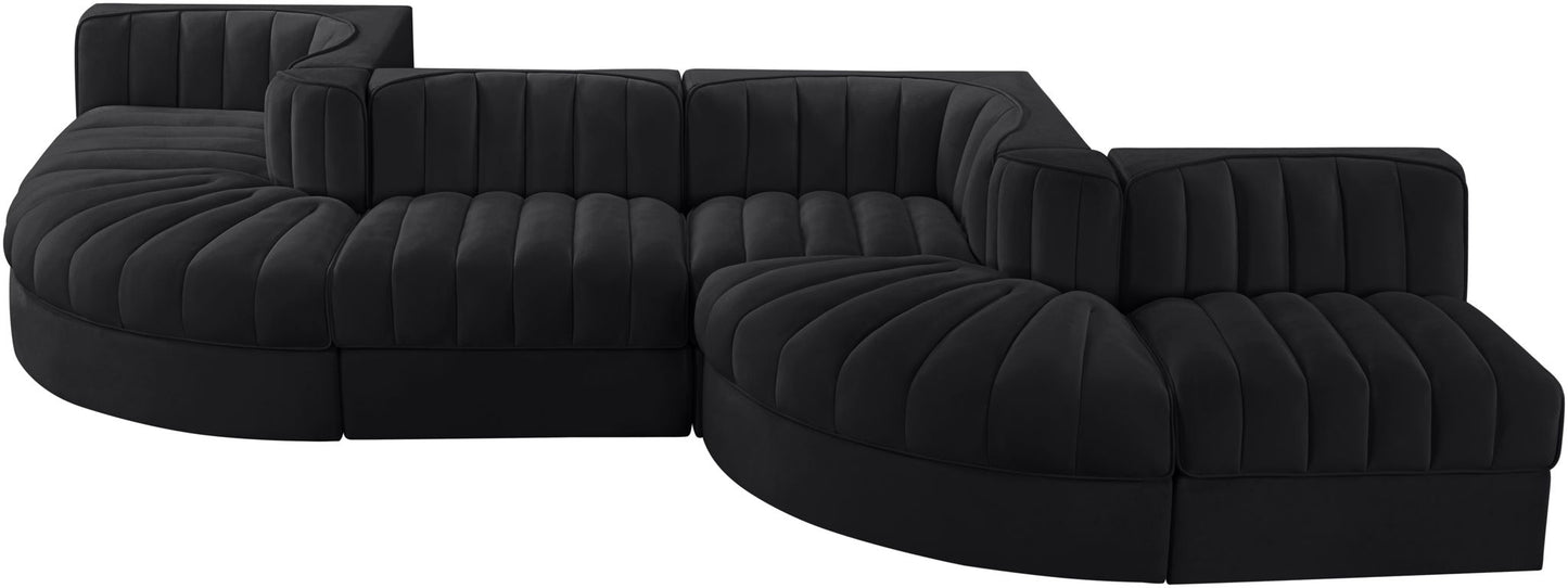 Rummi - Rounded Velvet Performance Fabric Upholstered 6 Piece Modular Sectional