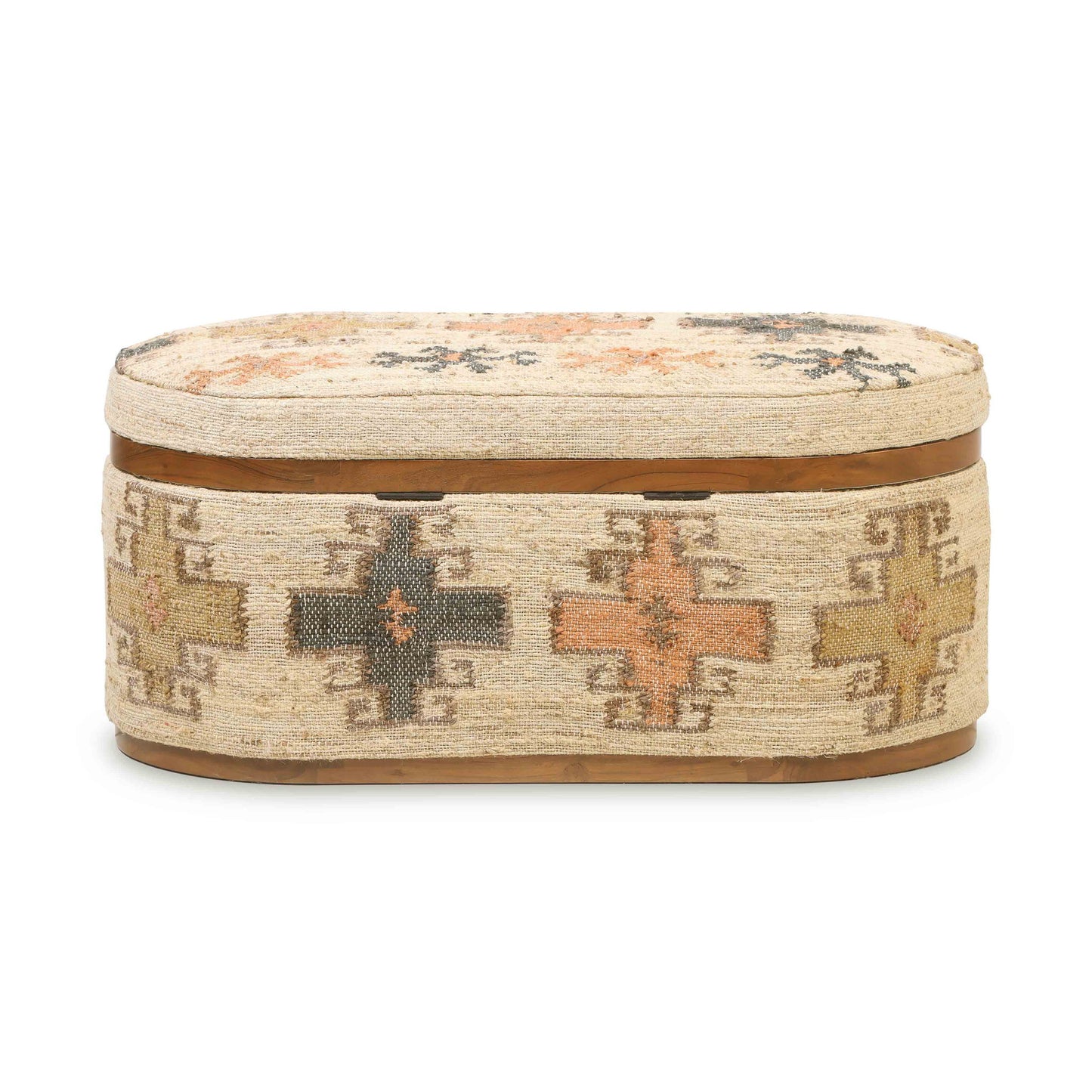 Olivier - Cotton Oval Storage Ottoman - Beige
