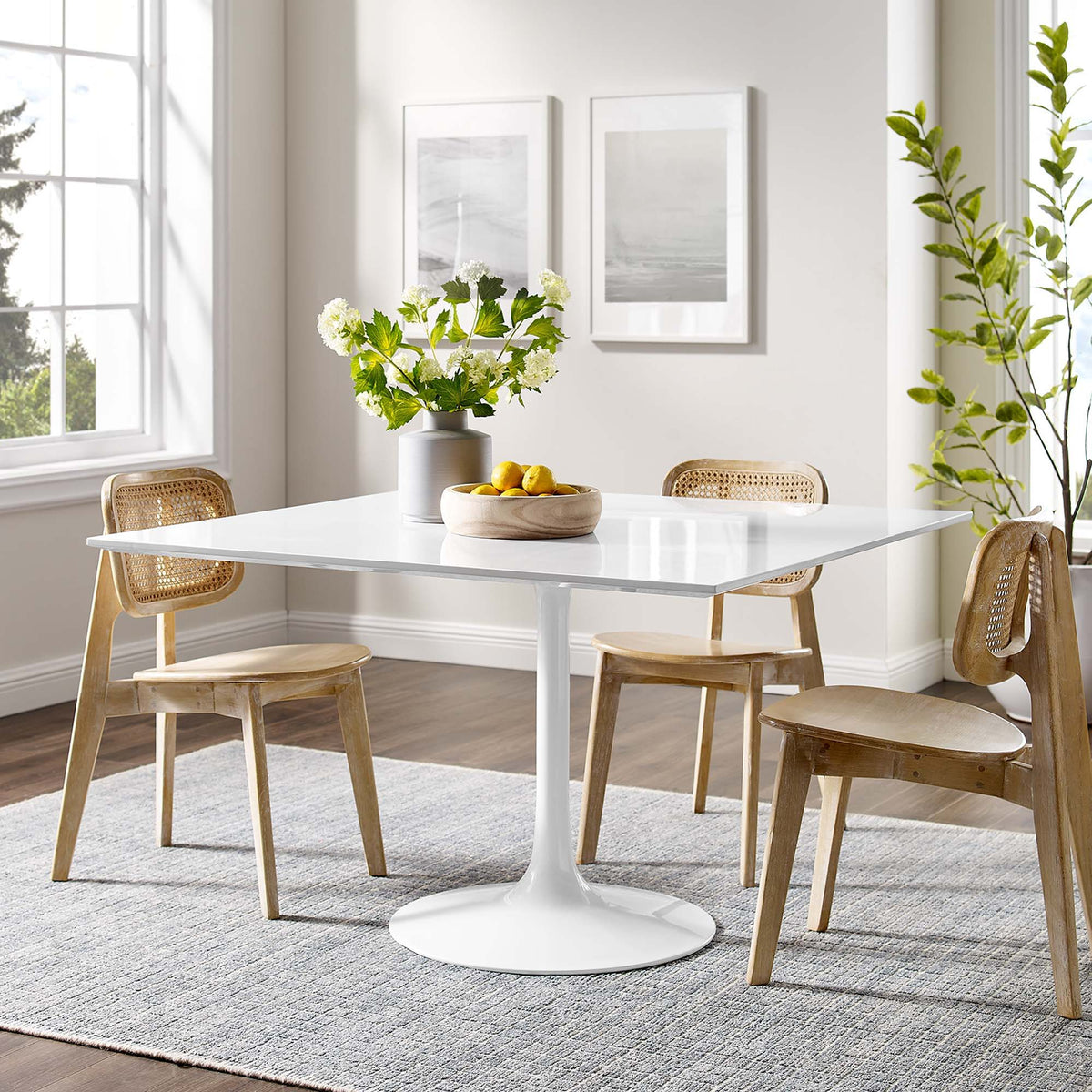 Lippa Square Wood Dining Table - 48", White