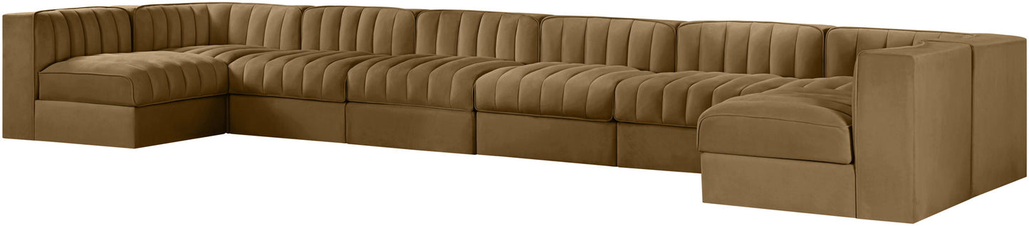 Rummi - Velvet Performance Fabric Upholstered 8 Piece Modular Sectional (With 2 Corner Chairs)