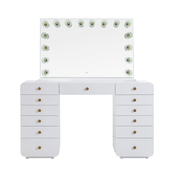 Hollywood - 13-Drawer Desk With Jumbo Vanity Mirror - White
