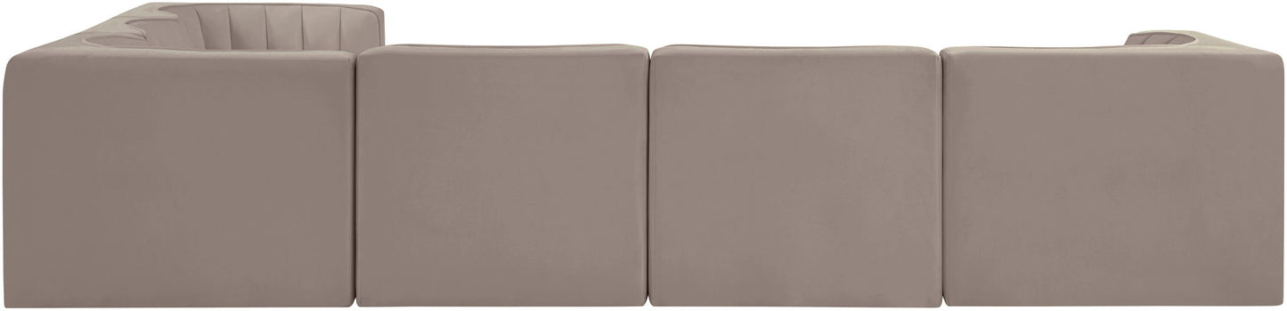 Rummi - Velvet Performance Fabric Upholstered 6 Piece Modular Sectional (With 3 Corner Chairs)