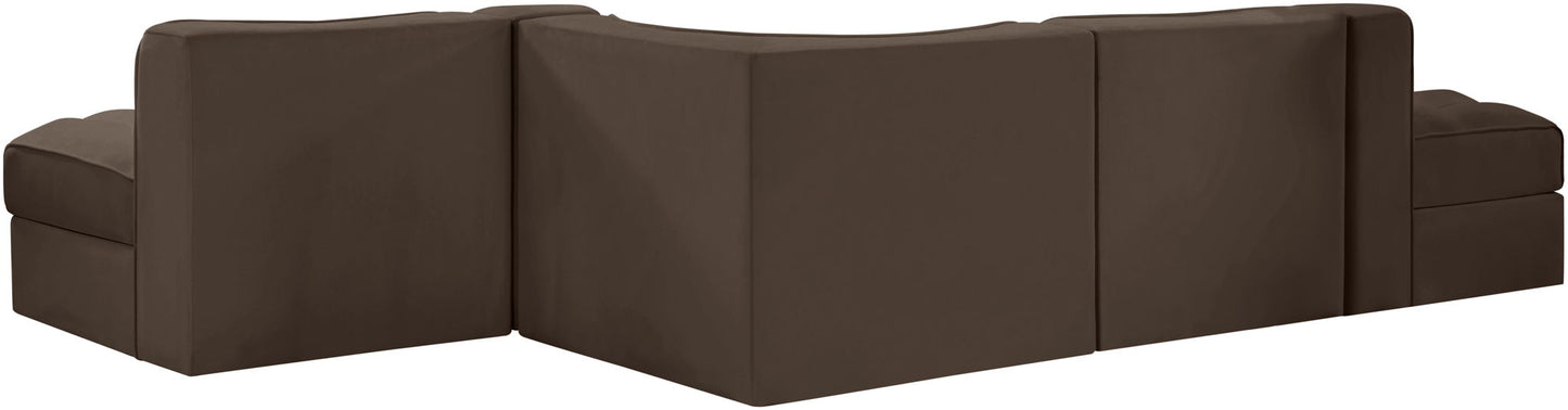 Rummi - Rounded Velvet Performance Fabric Upholstered 5 Piece Modular Sectional