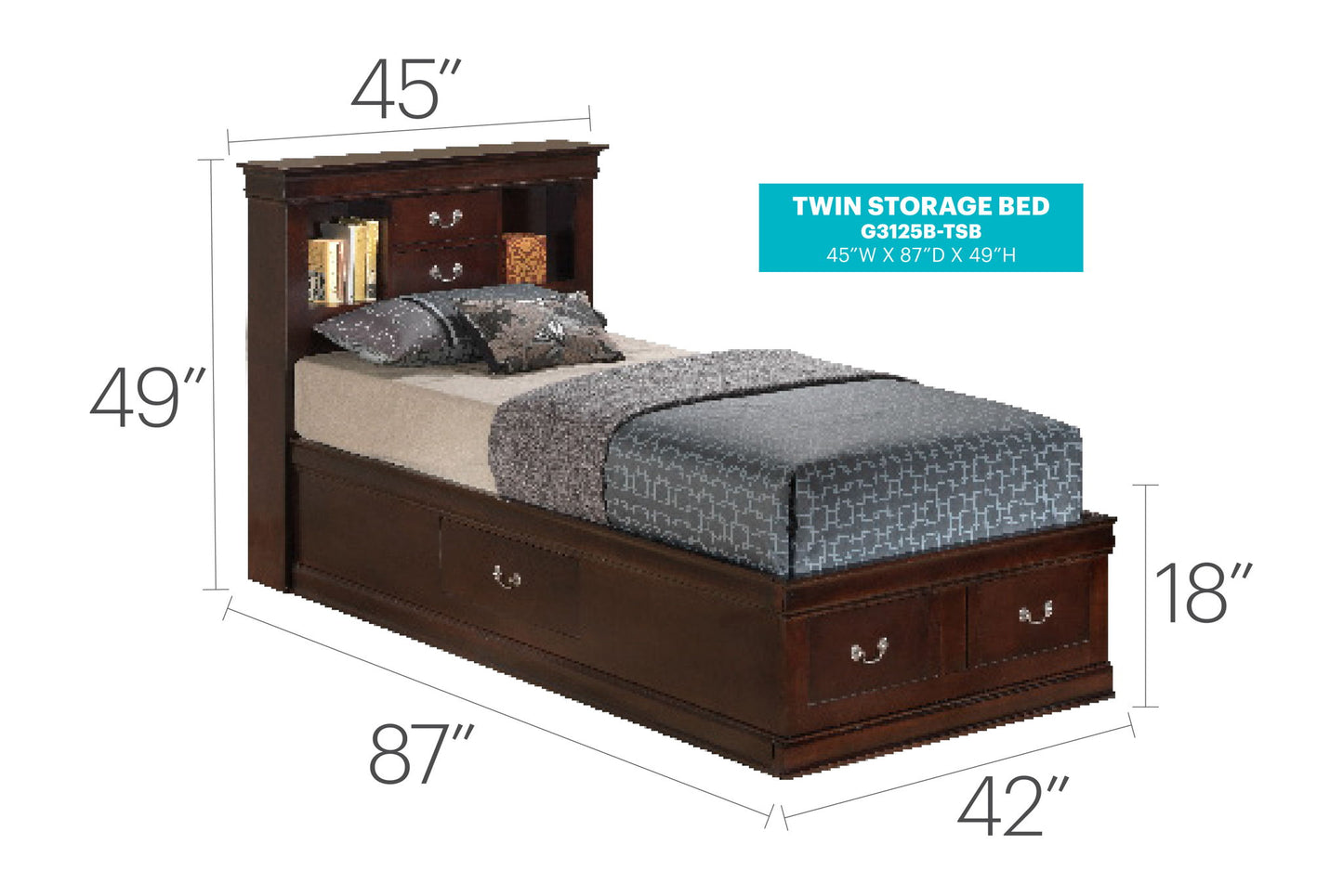 Glory Furniture - Louis Phillipe - Bookcase Storage Bed