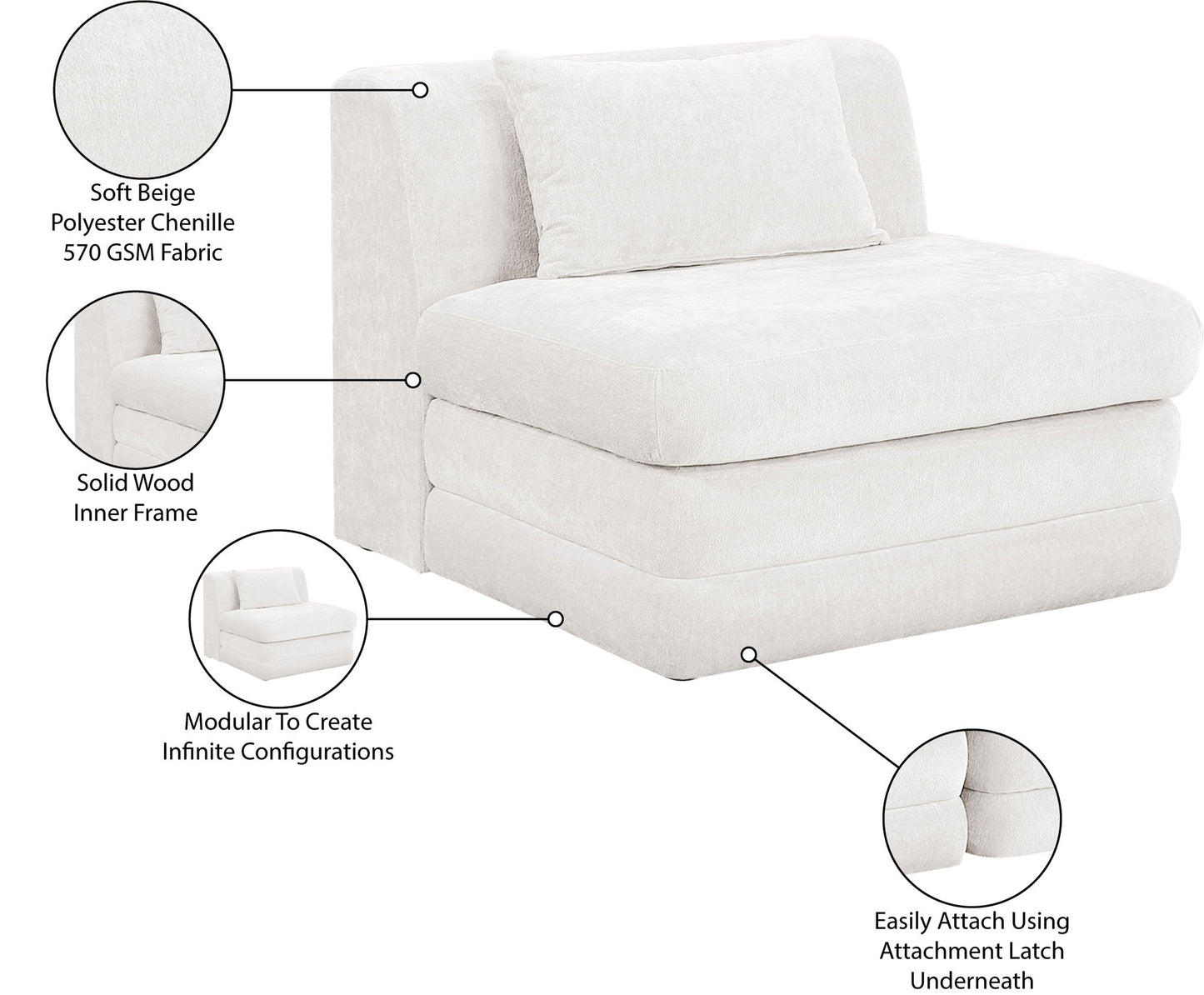 Stellar - Chenille Fabric Upholstered Modular Armless Chair