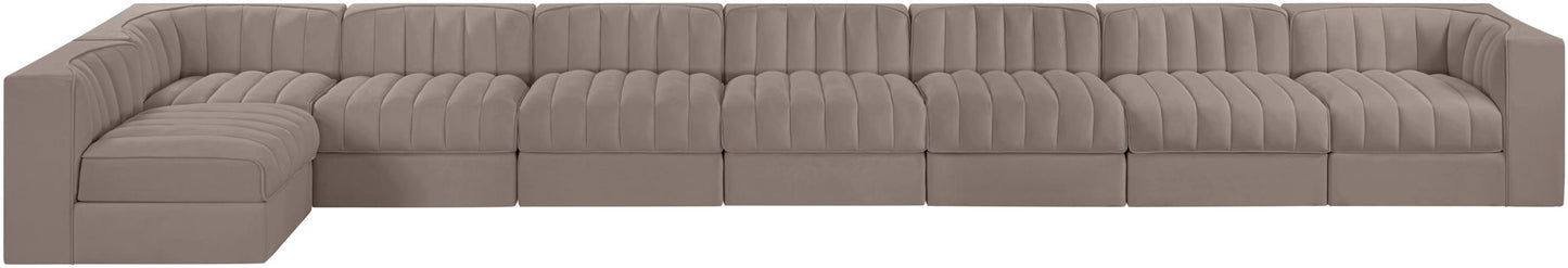 Rummi - Velvet Performance Fabric Upholstered 8 Piece Modular Sectional, L-Shaped (Right)