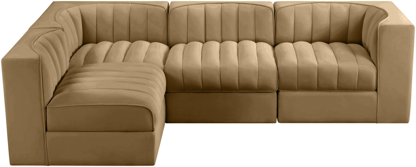 Rummi - Velvet Performance Fabric Upholstered 4 Piece Modular Sectional