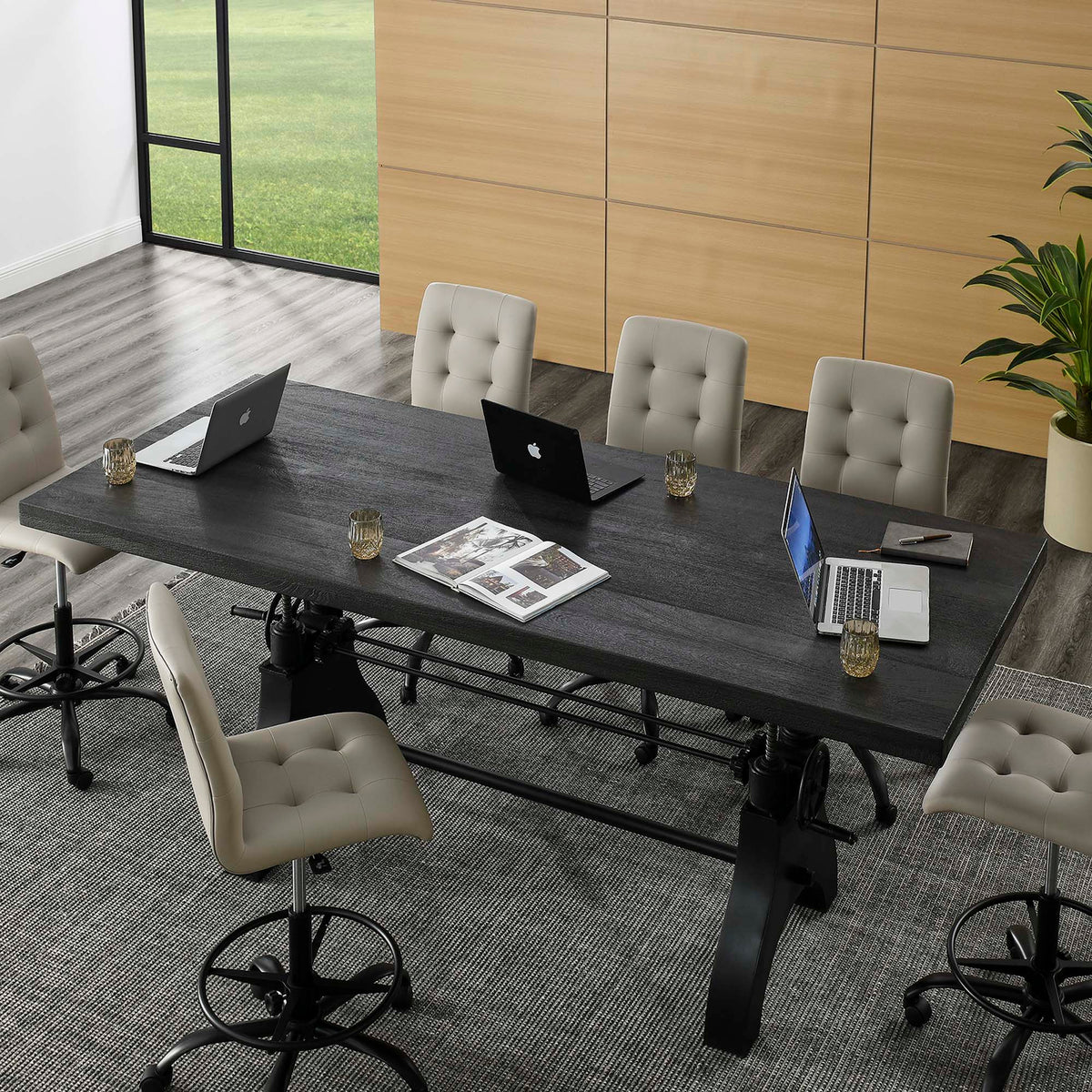 Genuine 96" Crank Adjustable Height Dining and Conference Table - Black Black
