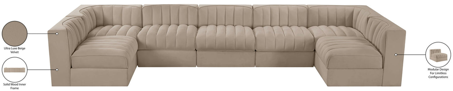 Rummi - Velvet Performance Fabric Upholstered 7 Piece Modular Sectional (With 2 Corner Chairs)