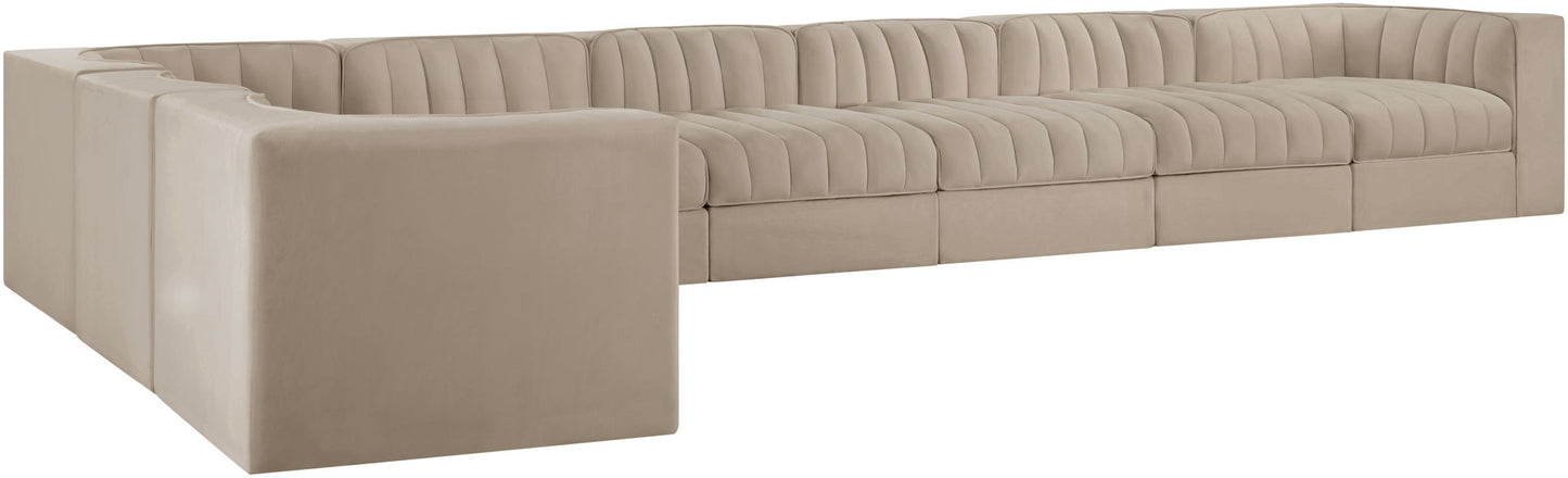 Rummi - Velvet Performance Fabric Upholstered 8 Piece Modular Sectional (With 3 Corner Chairs)