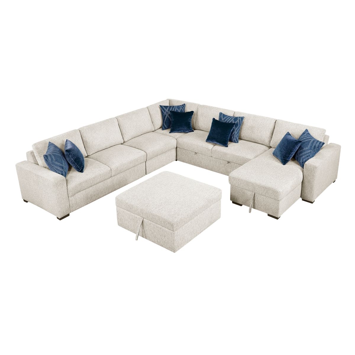 Isla 6-Piece Sectional with Reversible Chaise, Pull-out Bed, Hidden Storage and Ottoman
