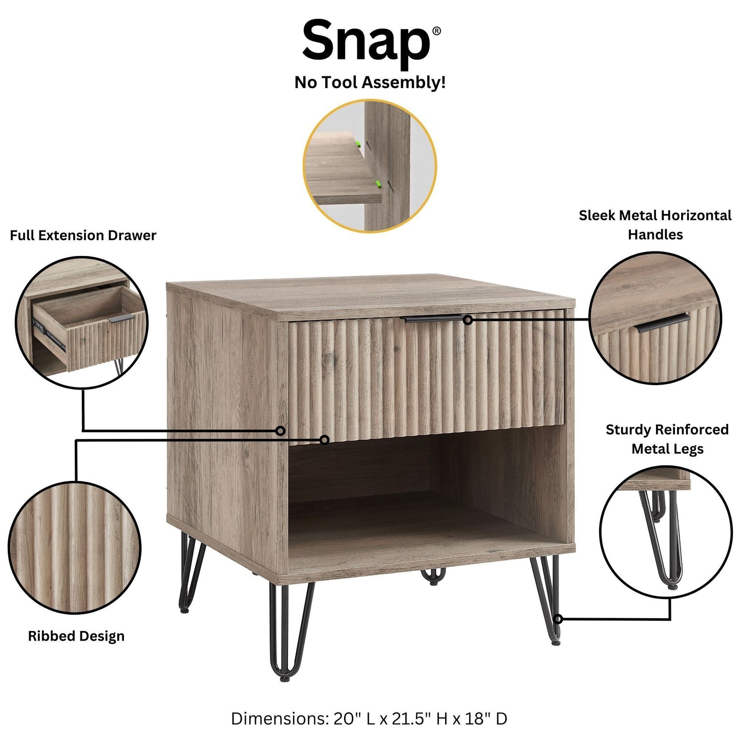 Manhattan Dumbo - Nightstand With Rustic Gray Frame