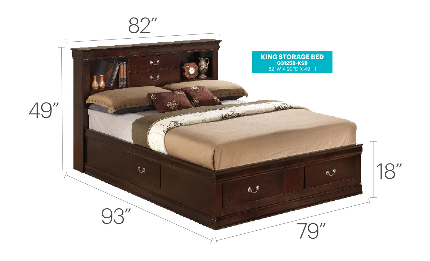 Glory Furniture - Louis Phillipe - Bookcase Storage Bed