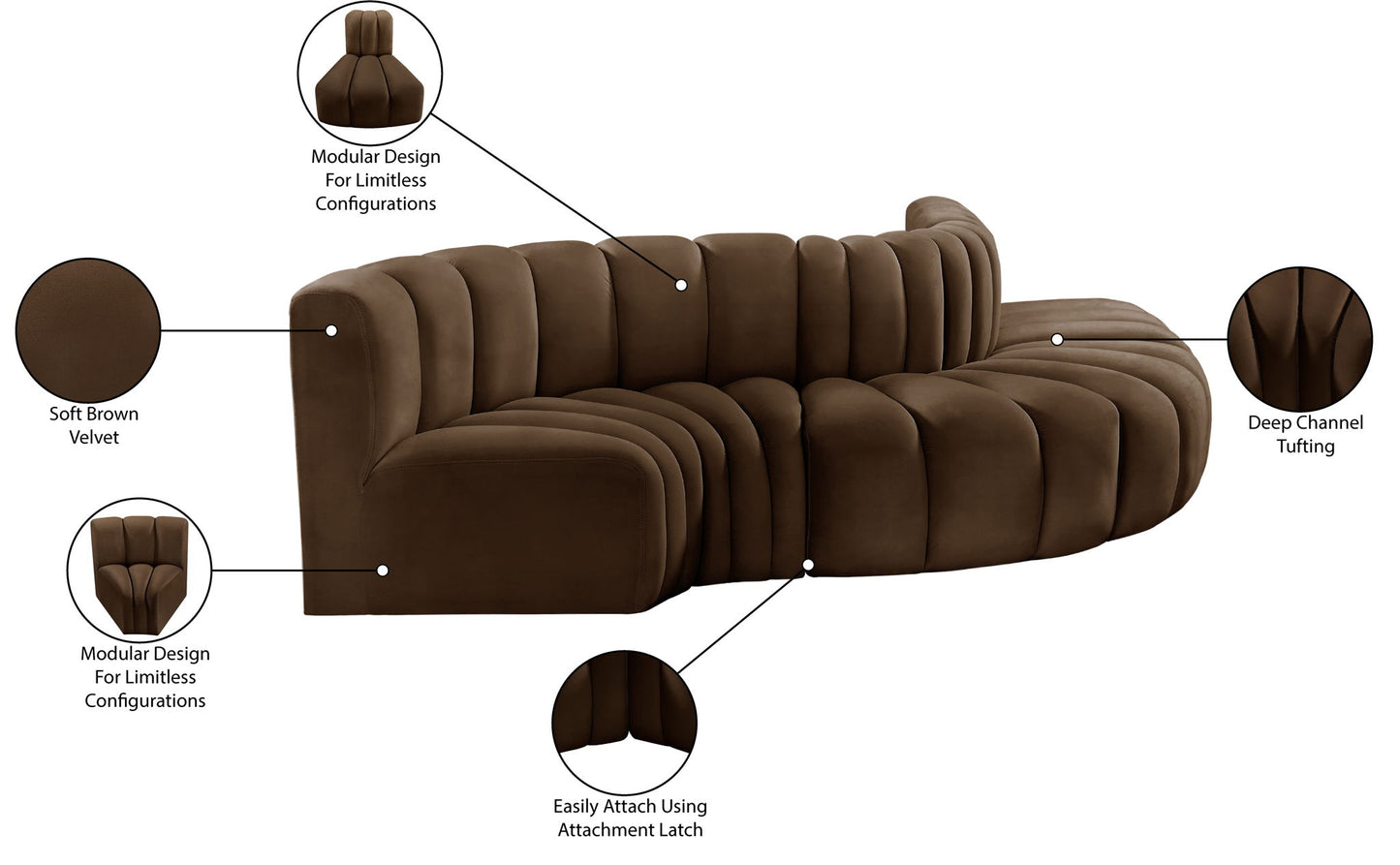 Arc - Velvet 5 Piece Modular Sofa