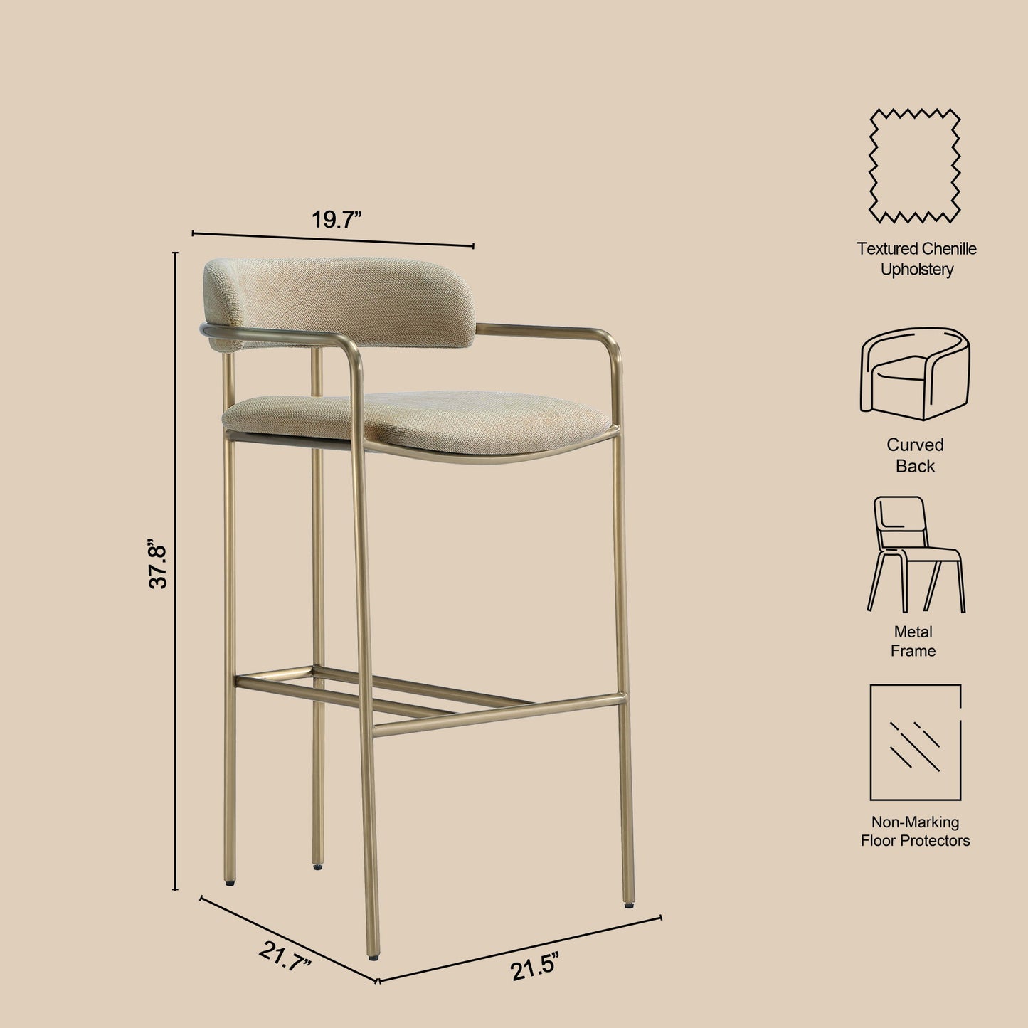 Manhattan Serene - Metal Upholstered Barstool