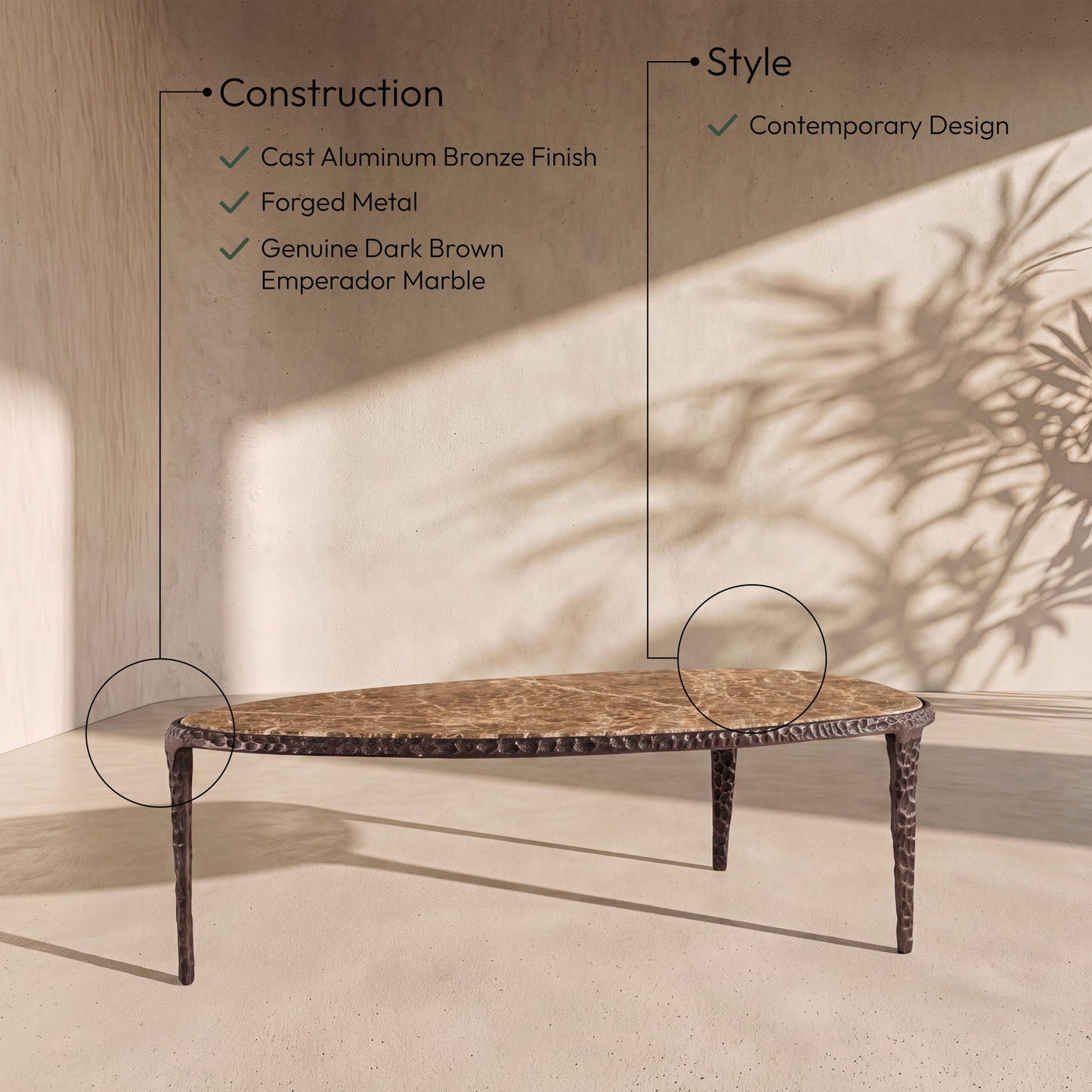 Gild - Aluminum Base And Genuine Marble Top Table - Bronze Finish