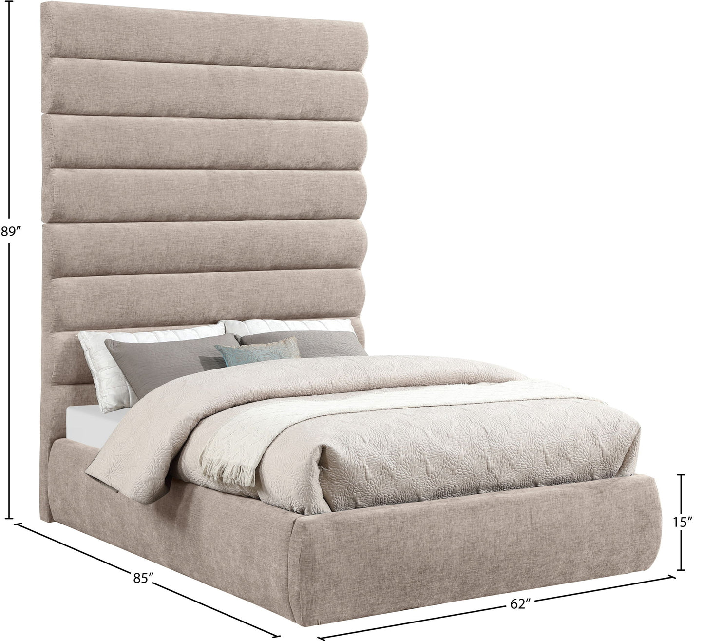 Adam - Chenille Fabric Bed With 89" Headboard