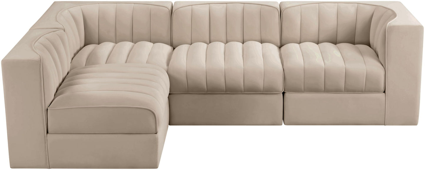 Rummi - Velvet Performance Fabric Upholstered 4 Piece Modular Sectional