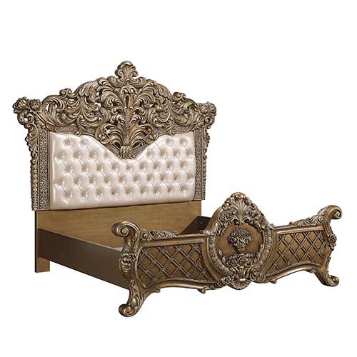 Constantine - Eastern King Bed - Synthetic Leather , Light Gold, Brown & Gold
