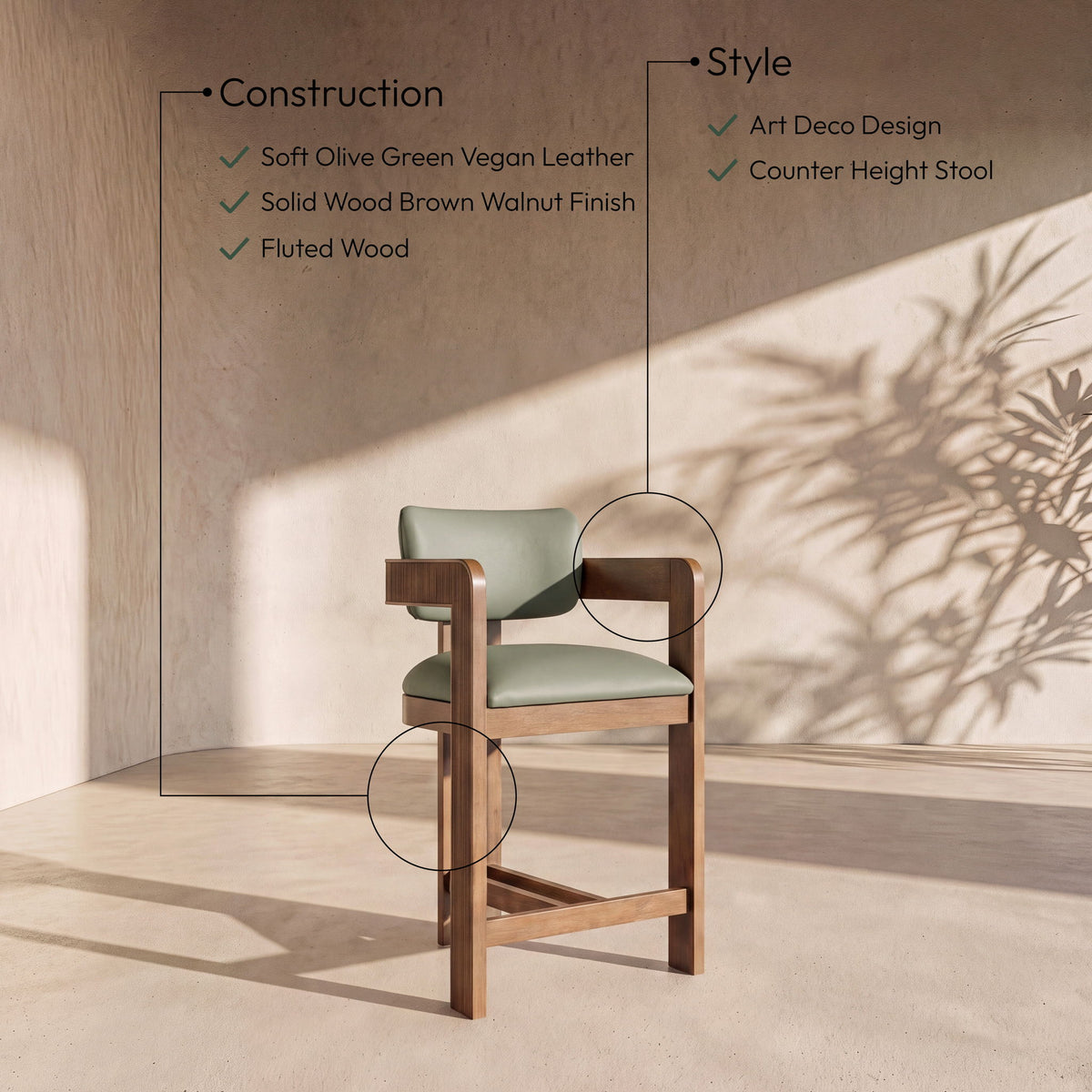 Sacha - Vegan Leather Upholstered Counter Stool With Brown Base