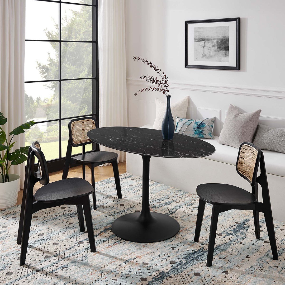 Lippa Oval Artificial Marble Dining Table - 54", Black Black