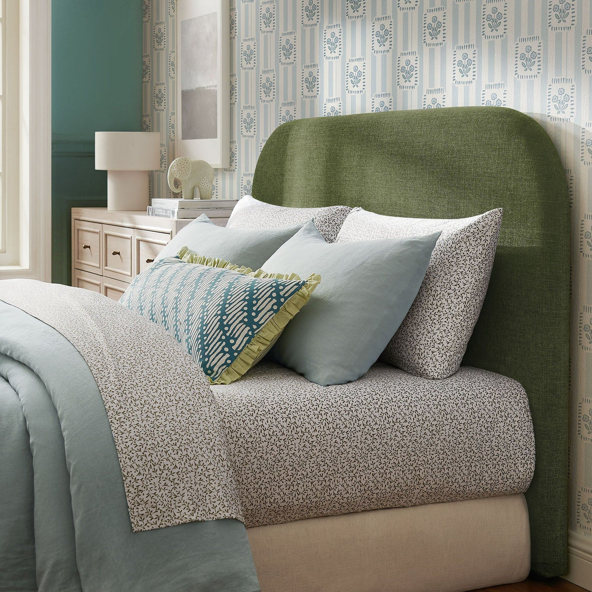 Keynote Queen Size Upholstered Fabric Headboard - Foliage