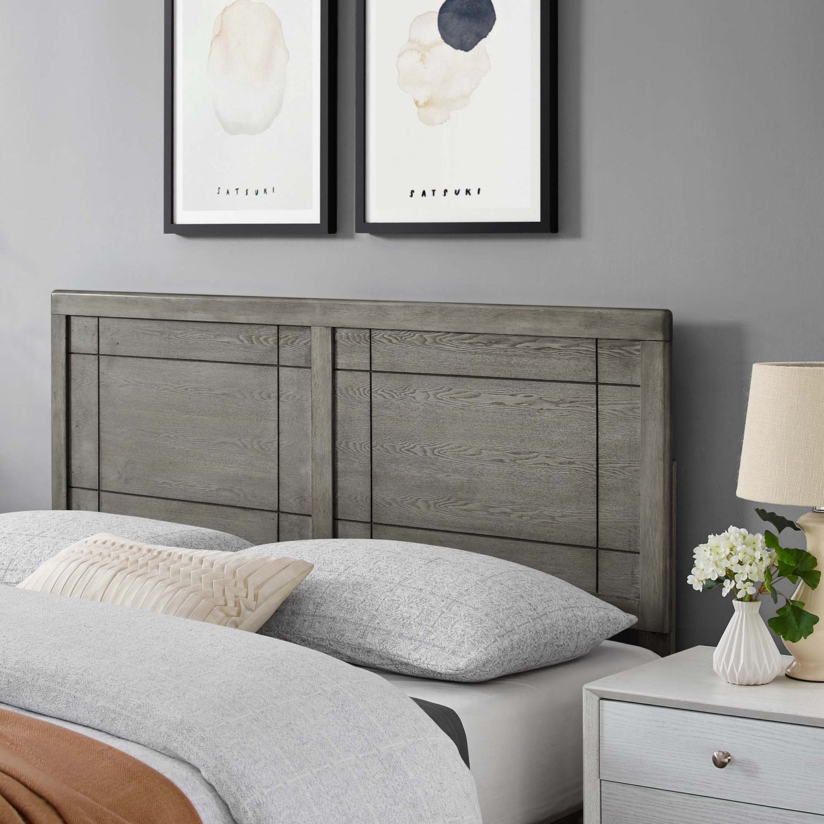 Archie Wood Headboard - King, Gray