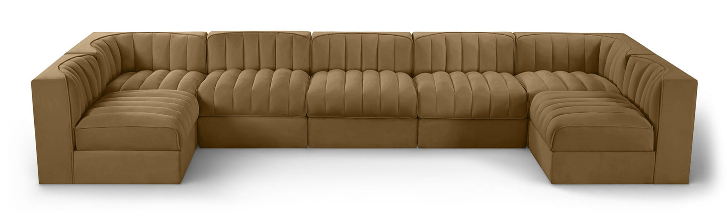 Rummi - Velvet Performance Fabric Upholstered 7 Piece Modular Sectional (With 2 Corner Chairs)