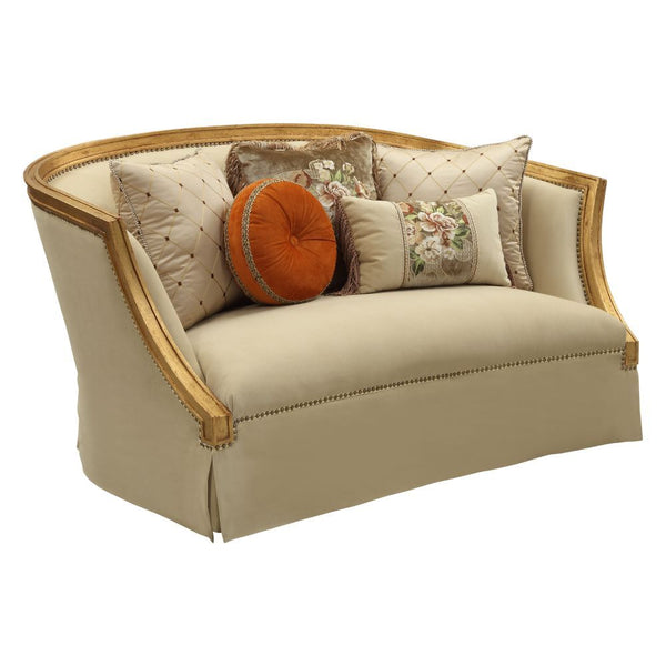 Daesha - Loveseat With 5 Pillows - Tan Flannel & Antique Gold