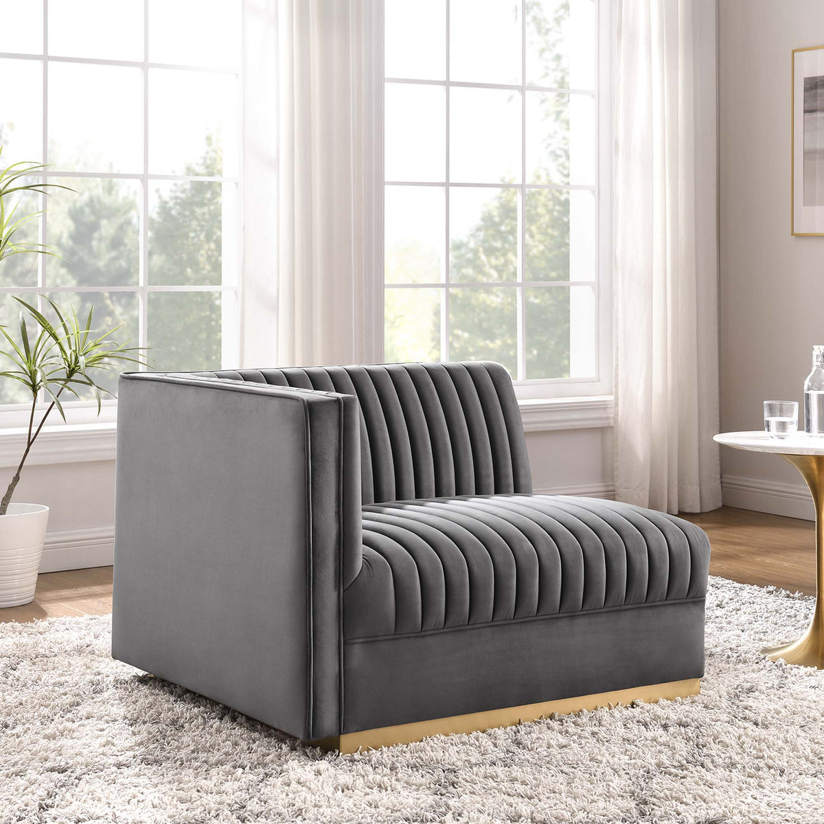 Sanguine Channel Tufted Performance Velvet Modular Sectional Sofa Left-Arm Chair - Gray