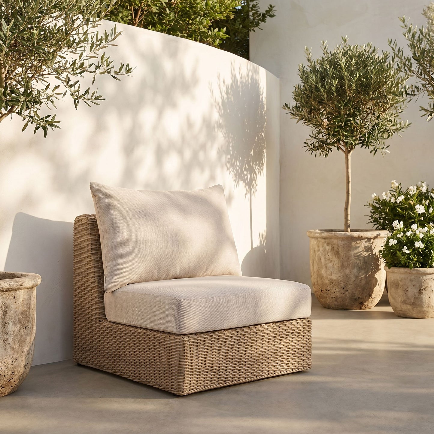 Seacrest - Olefin Water Resistant Fabric And Wicker Outdoor Patio Armless Chair
