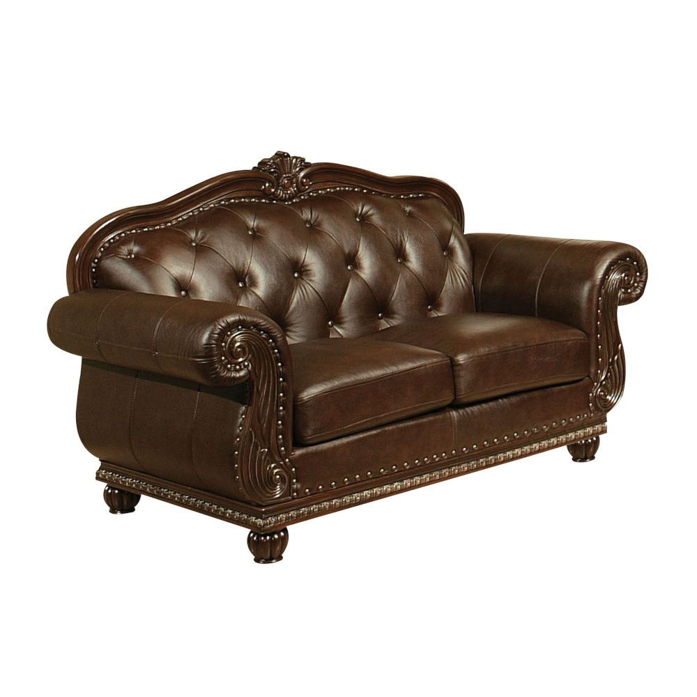 Anondale - Loveseat - Espresso Top Grain Leather Match & Cherry