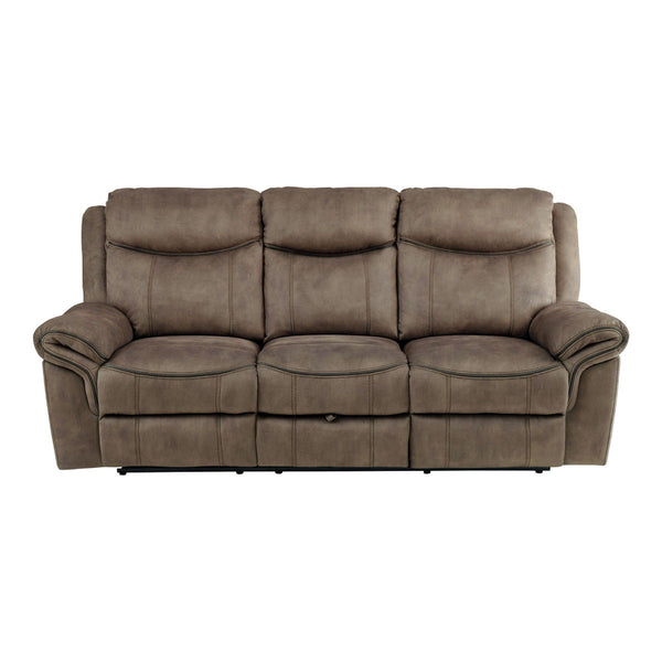 Aram Double Reclining Sofa with Center Drop-Down Cup Holders, Receptacles, Hidden Drawer and USB Ports