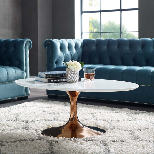 Lippa Oval Wood Coffee Table - 42", Rose White