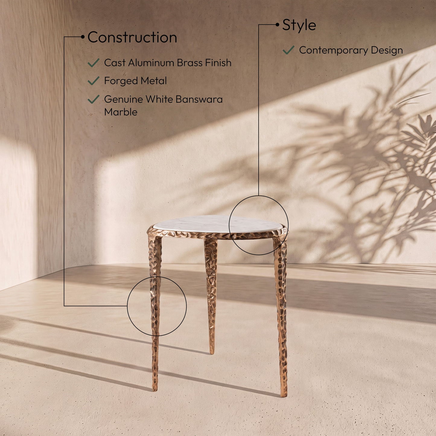 Gild - Aluminum Base And Genuine Marble Top Table