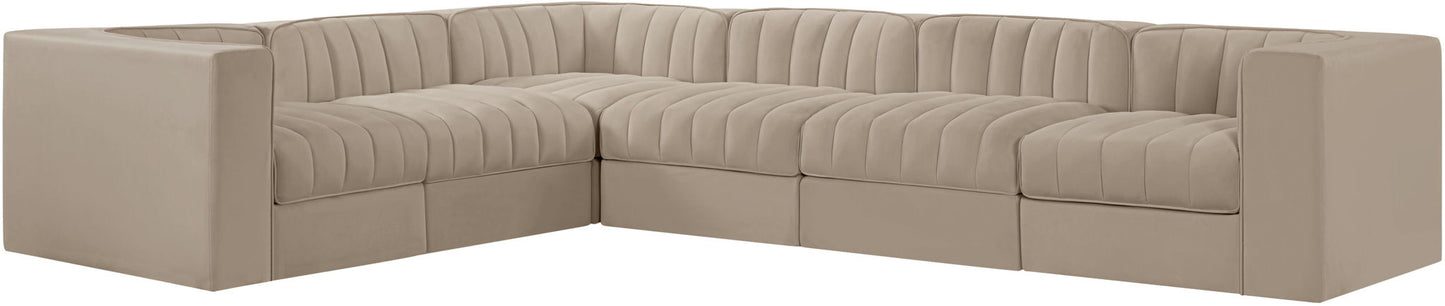 Rummi - Velvet Performance Fabric Upholstered 6 Piece Modular Sectional (With 3 Corner Chairs)