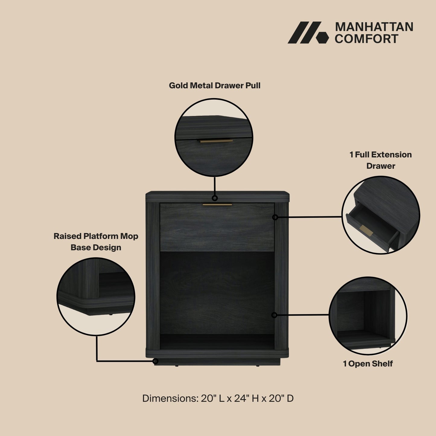 Manhattan Evelyn - 1-Drawer Nightstand